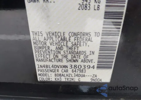 2021 Nissan Altima Sv Fwd from USA, damaged, VIN 1N4BL4DVXMN380394